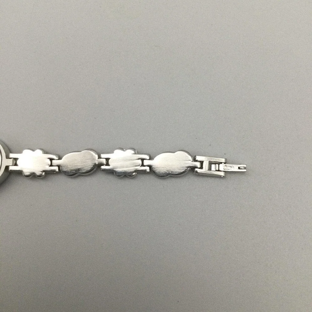 Womens Watch 19mm Silver Tone Oval White MOP Bracelet Gemmed New Battery 7.75